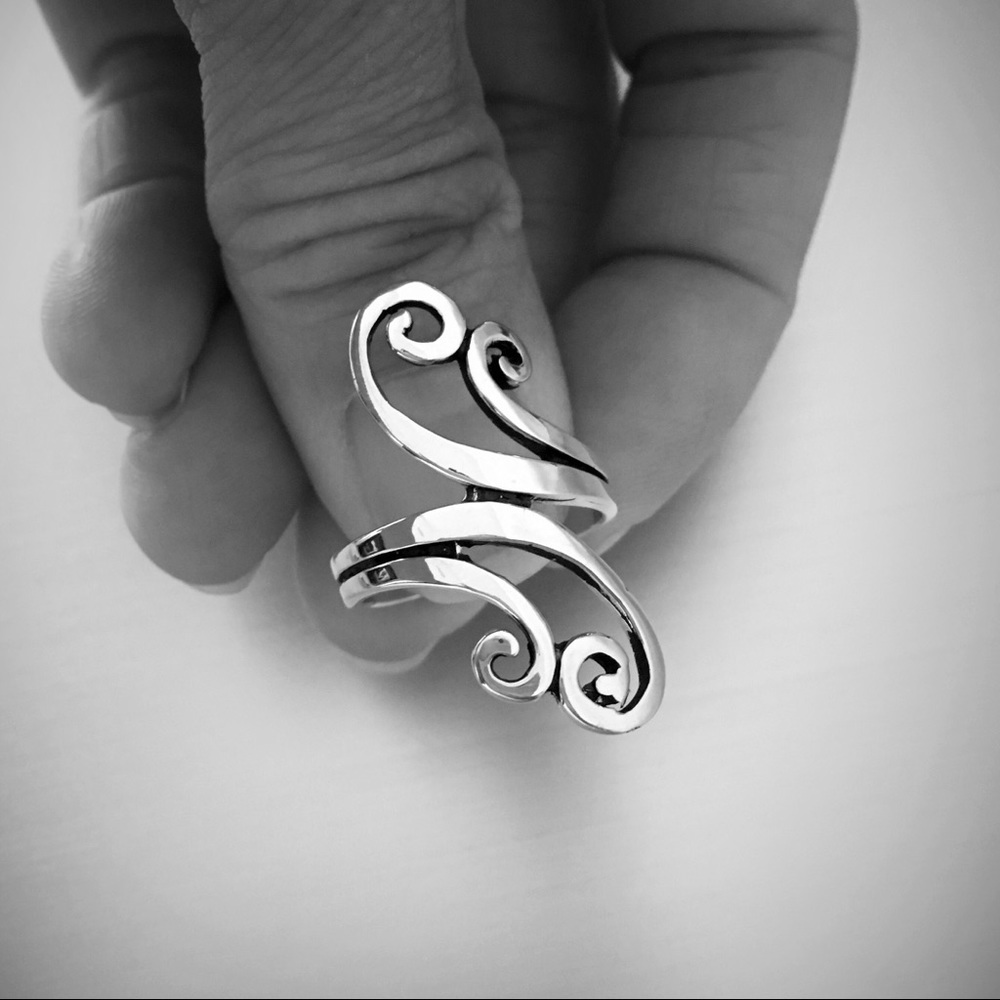 Sterling Silver Statement Swirly Ring - image 3